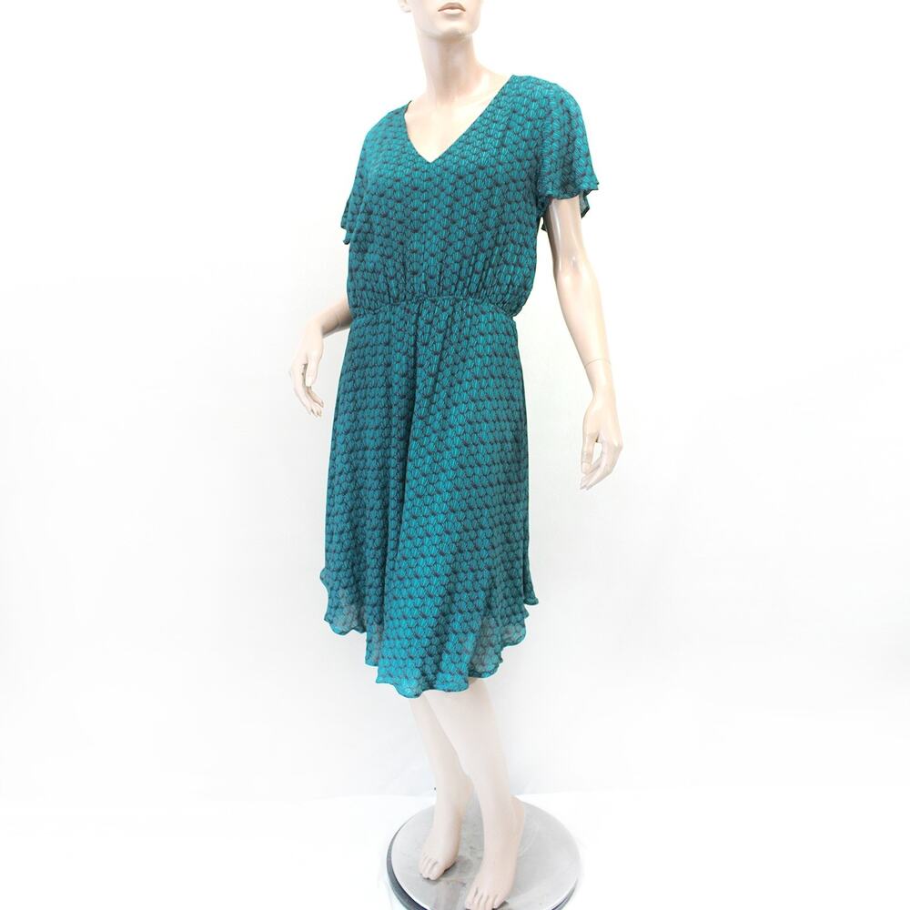 Merona Teal Fit & Flare Floral Print Casual Boho Retro Summer Midi Dress Large
